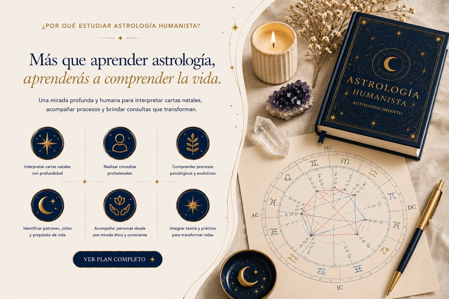 Por qué estudiar astrología humanista: una mirada profunda para interpretar cartas natales, acompañar procesos y brindar consultas que transforman.